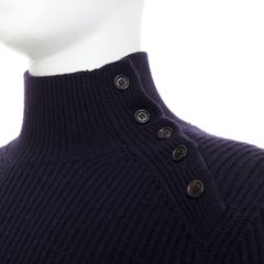 Brioni 100% cashmere, maglione con bottoni laterali in pelle navy IT48 M.