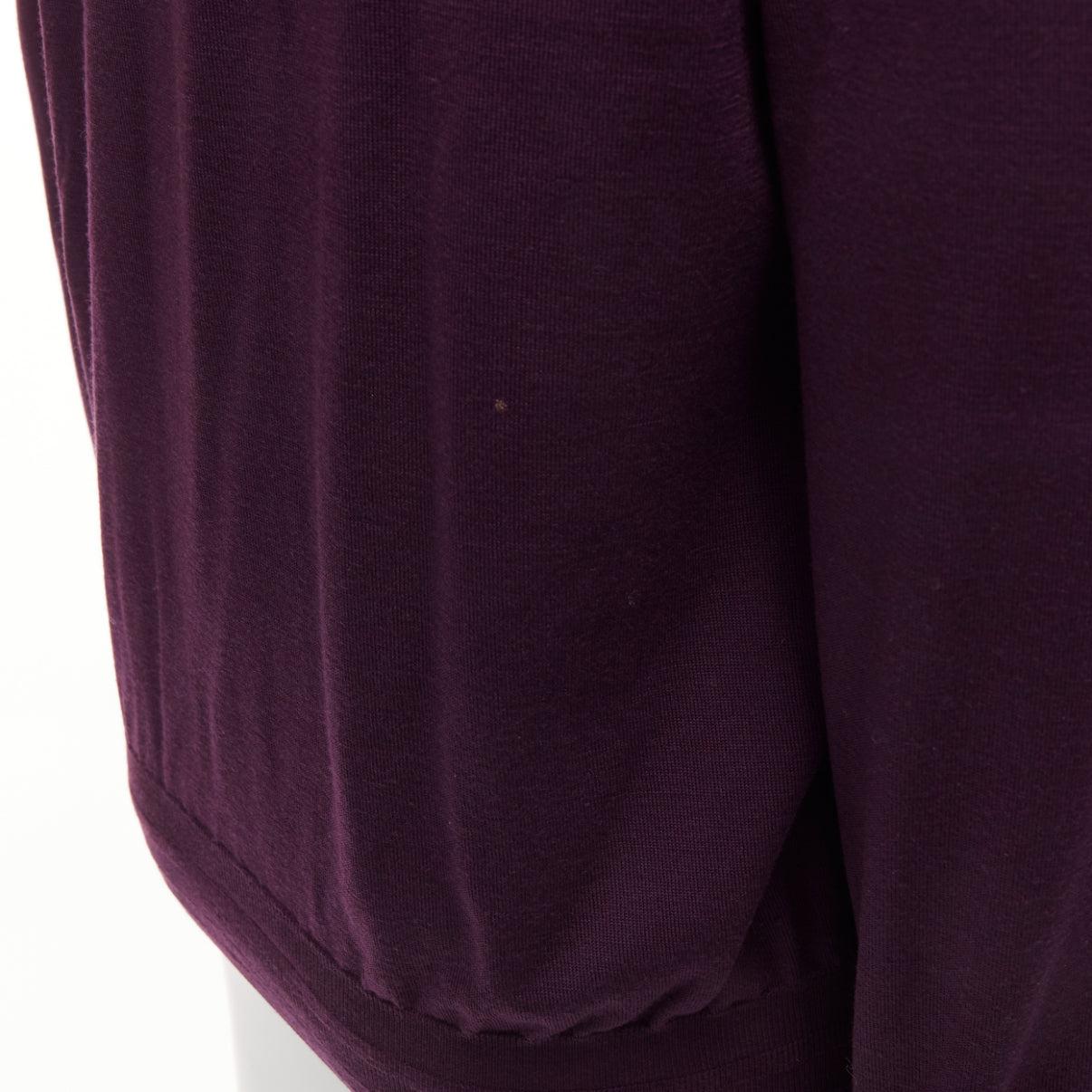 BRIONI 100% wool eggplant purple silk trimmed half zip long sleeve sweater For Sale 3