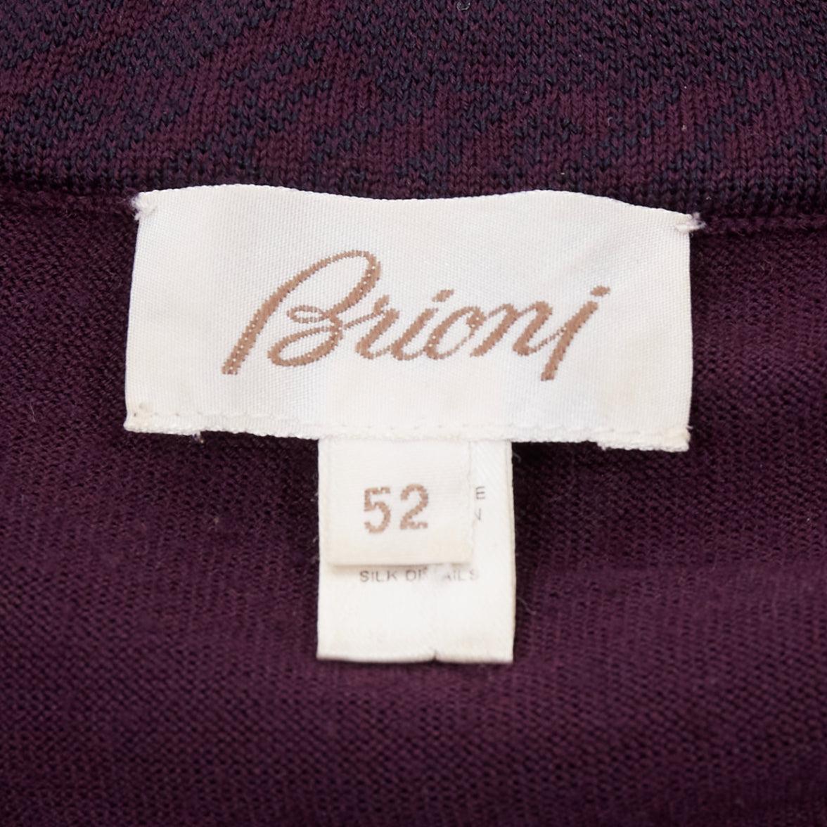 BRIONI 100% wool eggplant purple silk trimmed half zip long sleeve sweater For Sale 4
