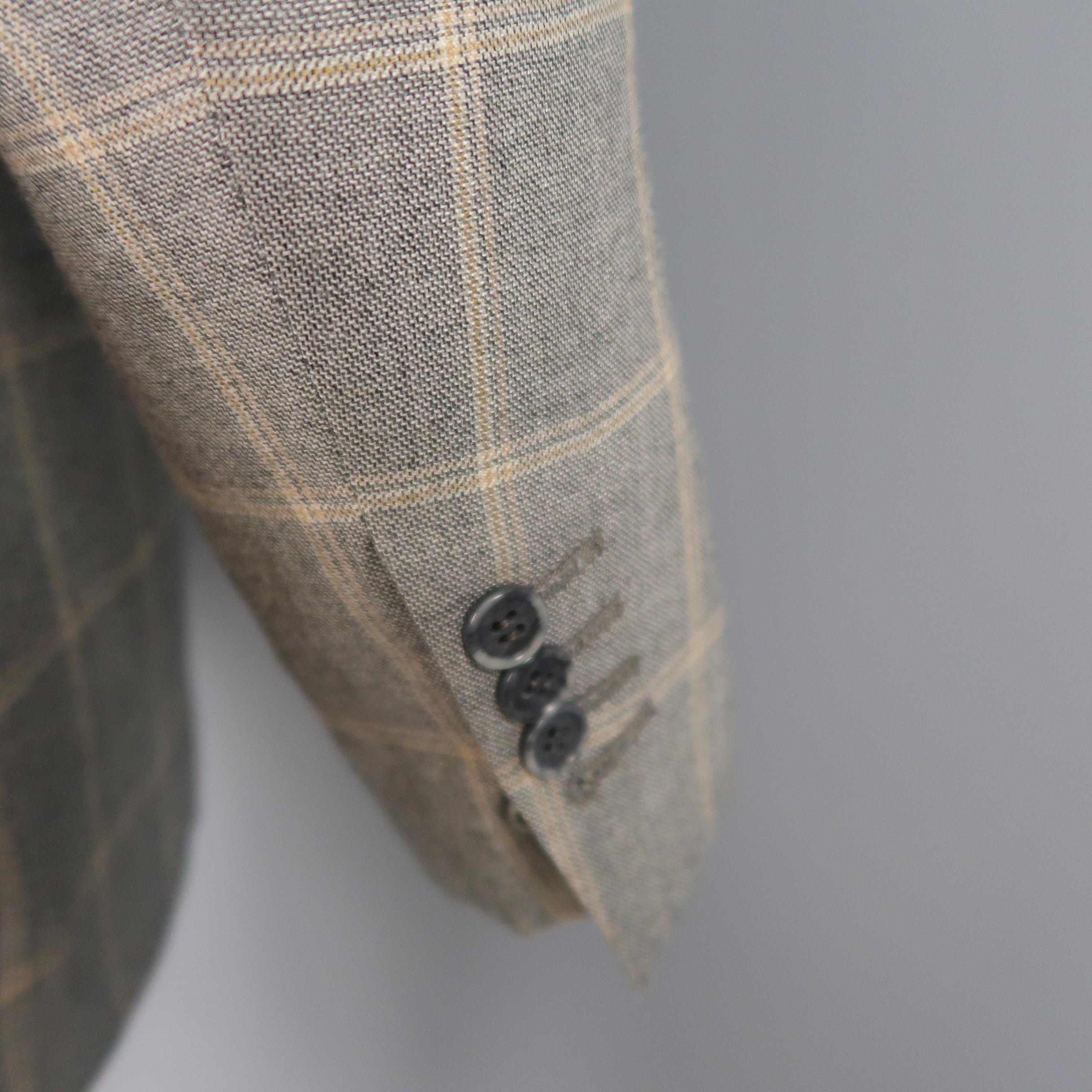Men's BRIONI 40 Light Gray & Gold Window Pane Wool / Silk Notch Lapel Sport Coat