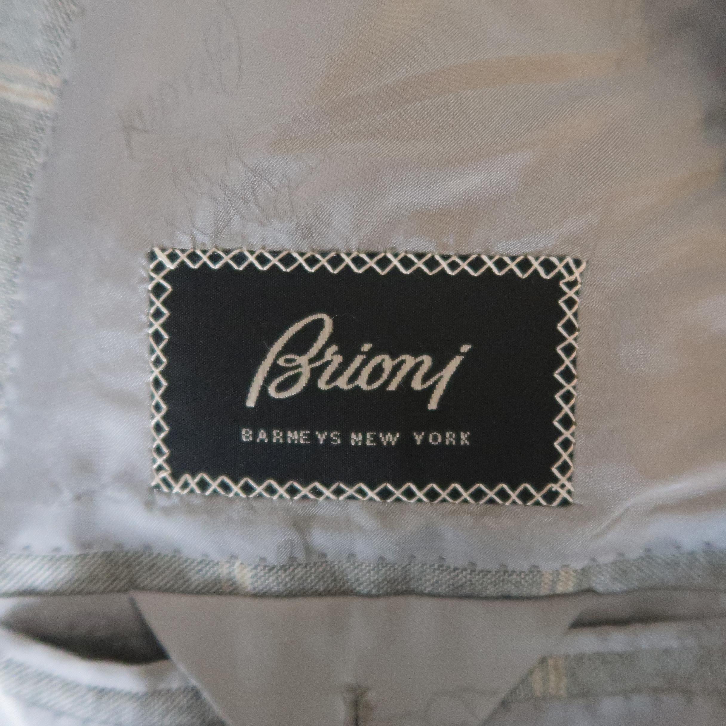 BRIONI 40 Light Gray & Gold Window Pane Wool / Silk Notch Lapel Sport Coat 2