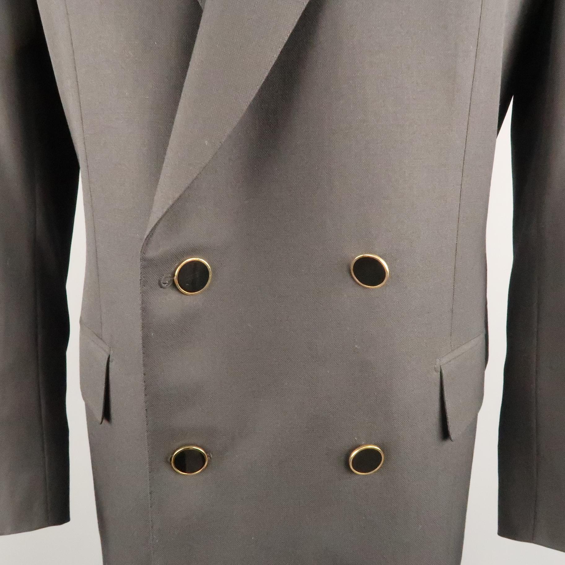 BRIONI 40 Regular Black Wool Peak Lapel Double Breasted Gold Button Sport Coat In Good Condition In San Francisco, CA