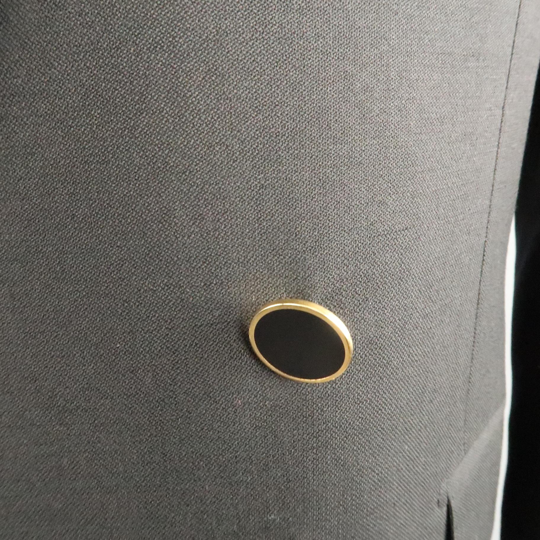 Men's BRIONI 40 Regular Black Wool Peak Lapel Double Breasted Gold Button Sport Coat