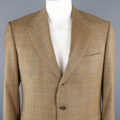 BRIONI 40 Regular Gold Navy Plaid Wool Sport Coat