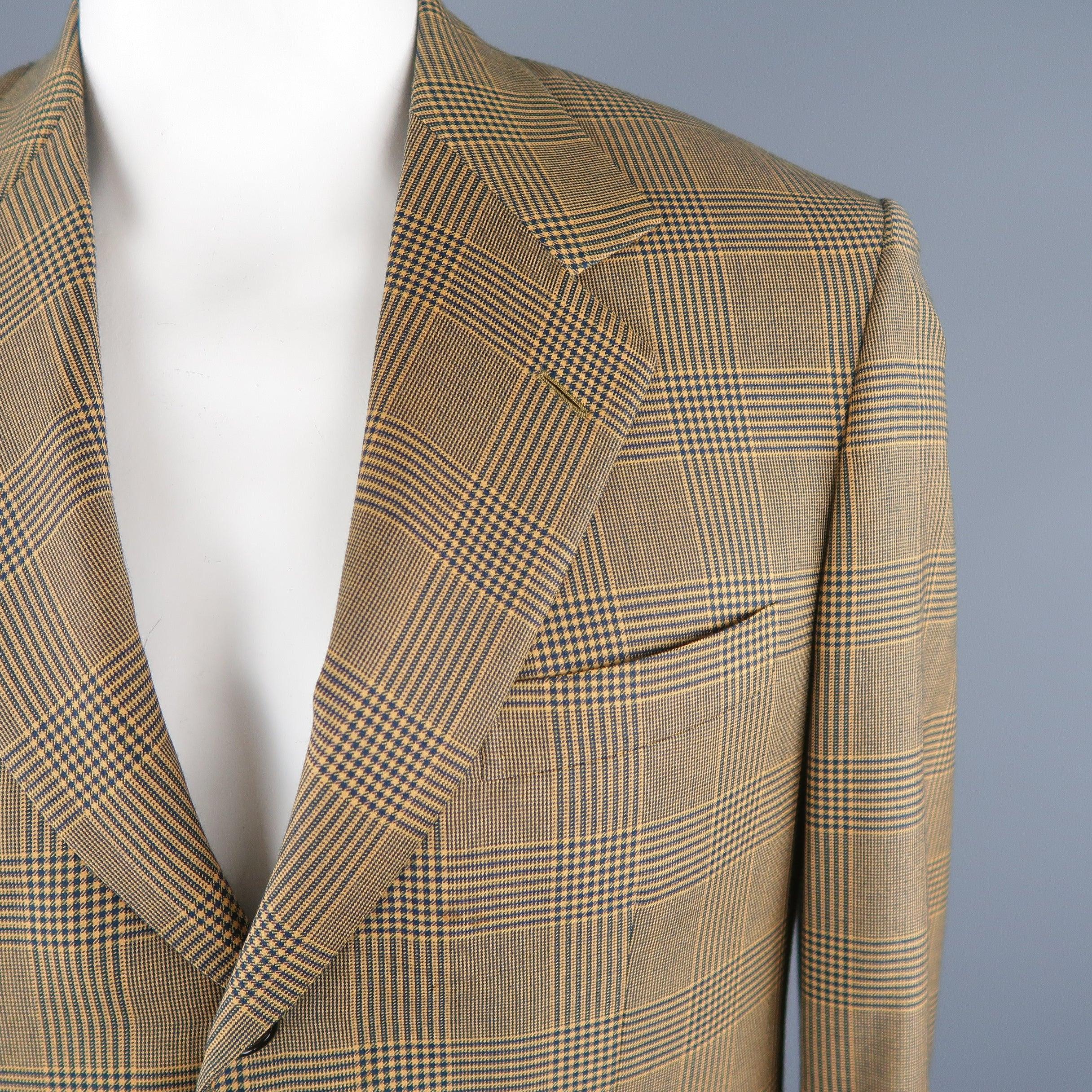 BRIONI 40 Regular Gold Navy Plaid Wool Sport Coat In Good Condition For Sale In San Francisco, CA