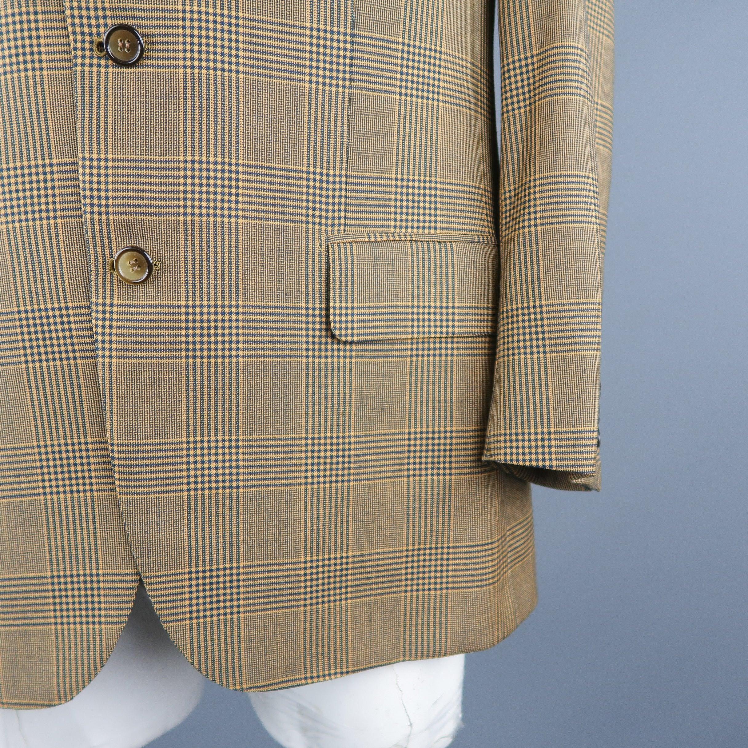 BRIONI 40 - Manteau de sport en laine à carreaux dorés et marine en vente 1