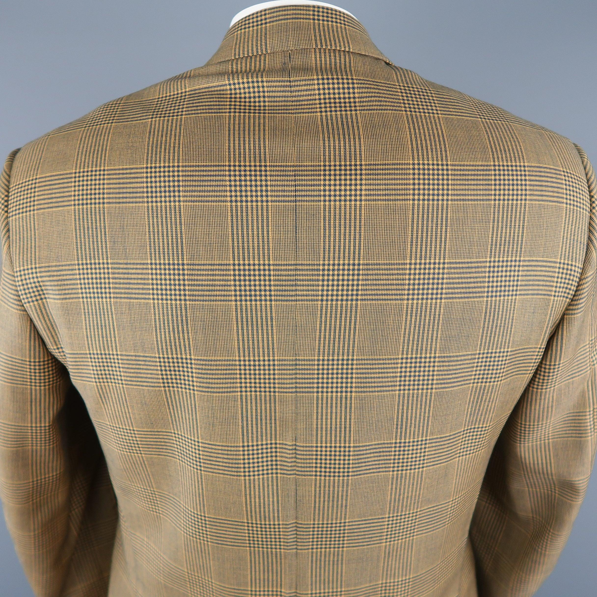 BRIONI 40 - Manteau de sport en laine à carreaux dorés et marine en vente 3