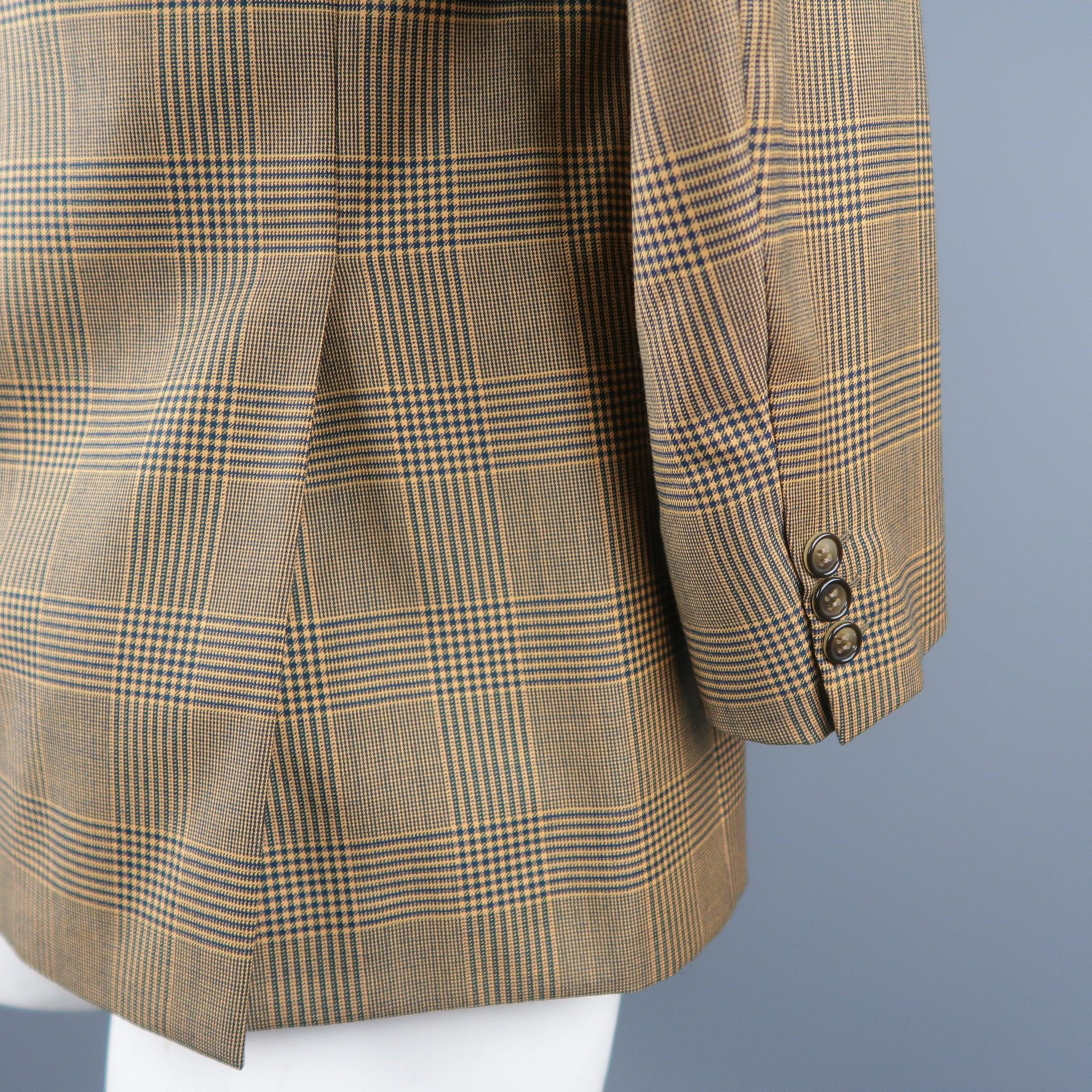 BRIONI 40 - Manteau de sport en laine à carreaux dorés et marine en vente 4