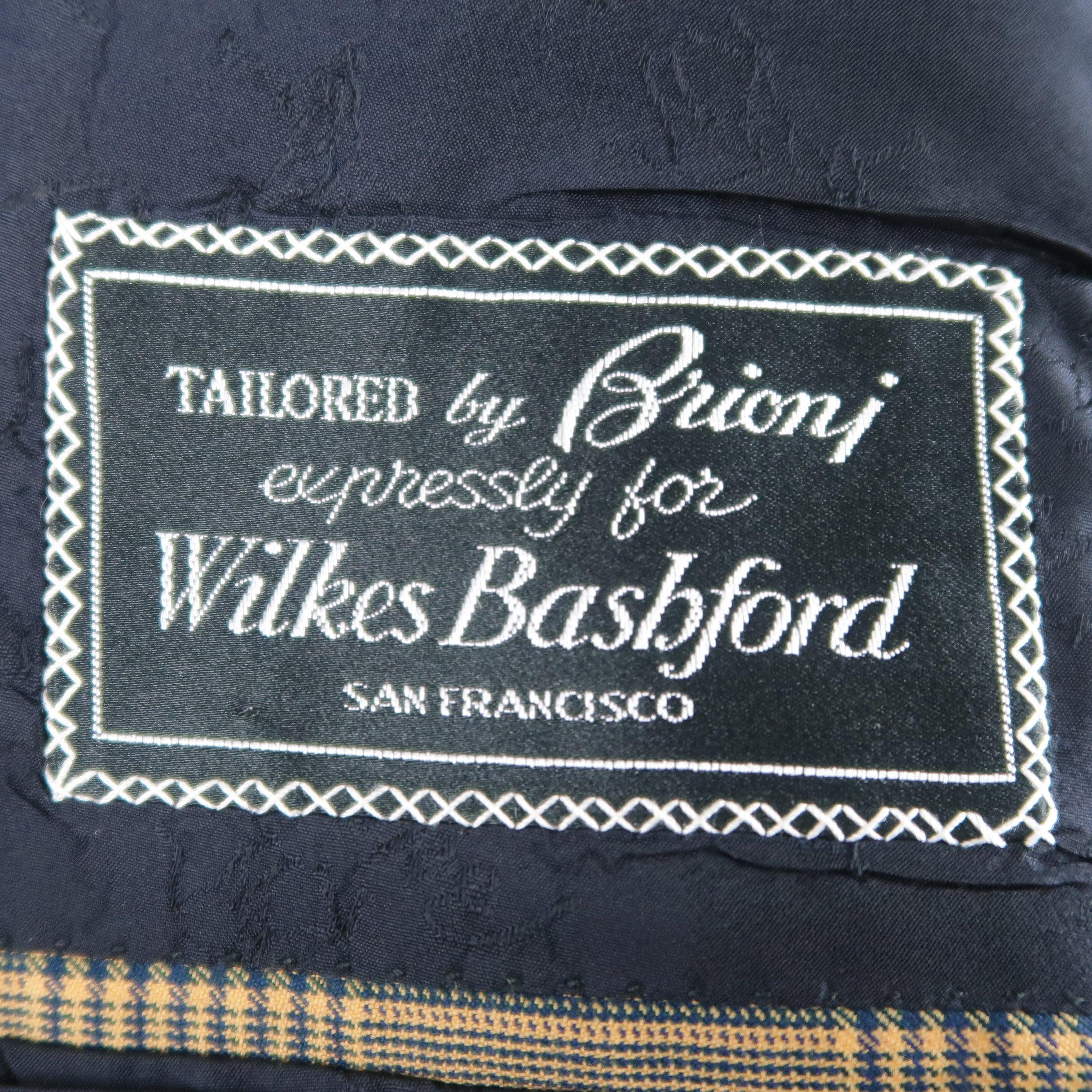 BRIONI 40 - Manteau de sport en laine à carreaux dorés et marine en vente 5