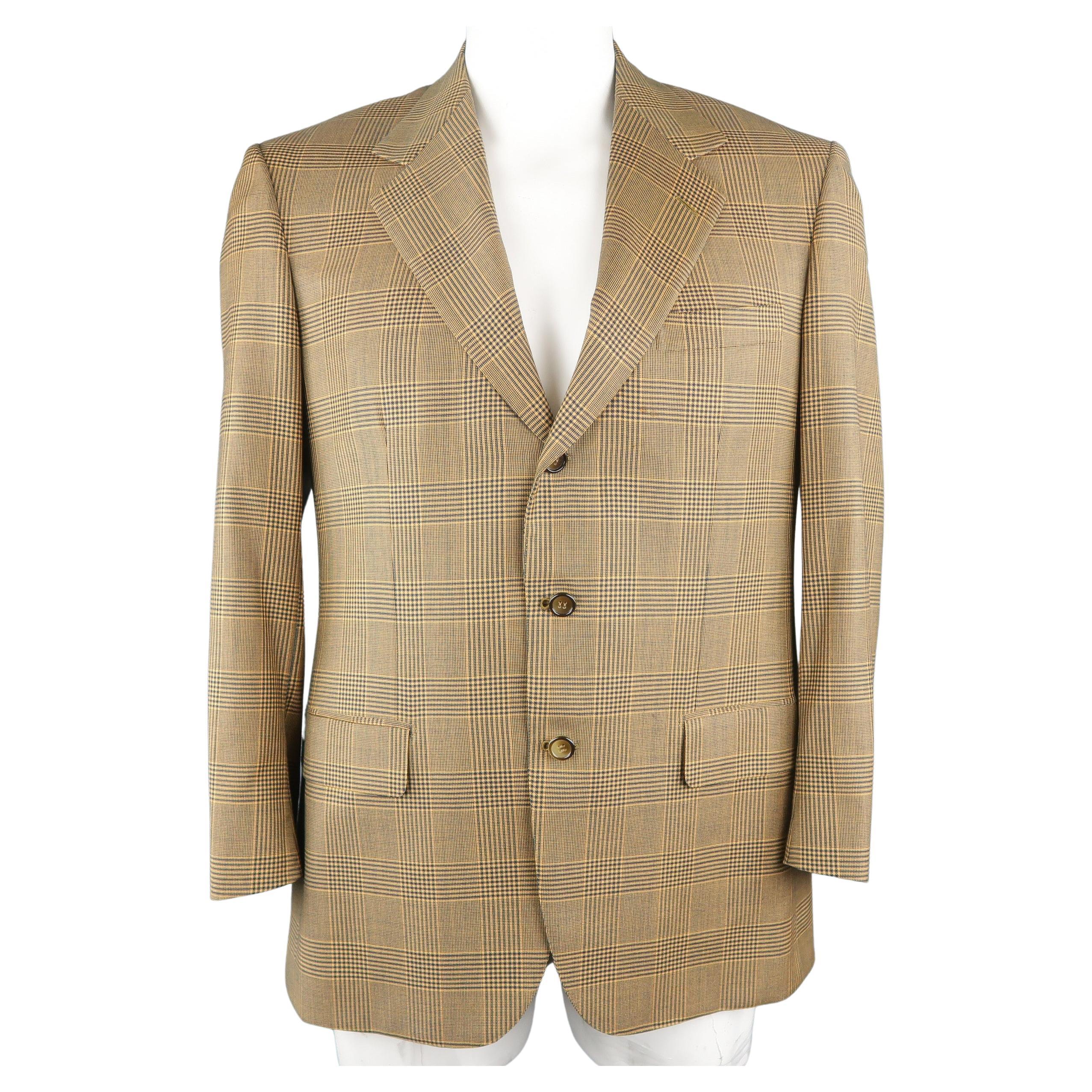 BRIONI 40 Regular Gold Navy Plaid Wool Sport Coat For Sale