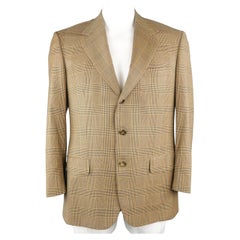 BRIONI 40 - Manteau de sport en laine à carreaux dorés et marine