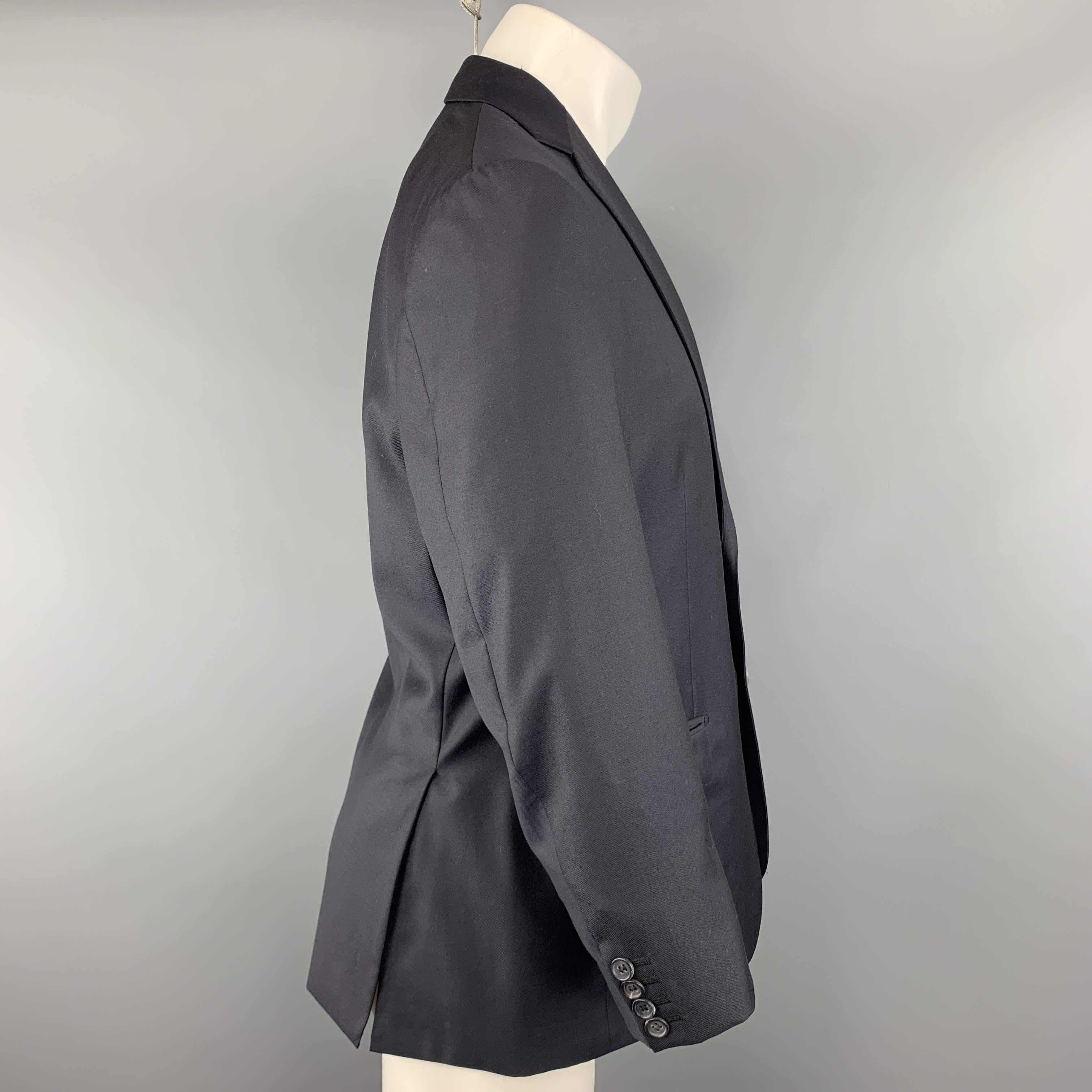 Black BRIONI 40 Short Navy Solid Wool Notch Lapel Sport Coat