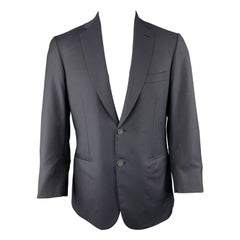 BRIONI 40 Corto Azul Marino Lana Sólida Solapa de Muesca  Chaqueta de deporte