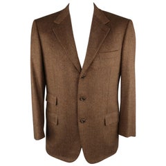 BRIONI 42 Regular Brown & Black Heather Wool / Cashmere Notch Lapel Sport Coat