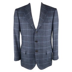 BRIONI 42 Regular Navy Window Pane Cashmere Notch Lapel Sport Coat