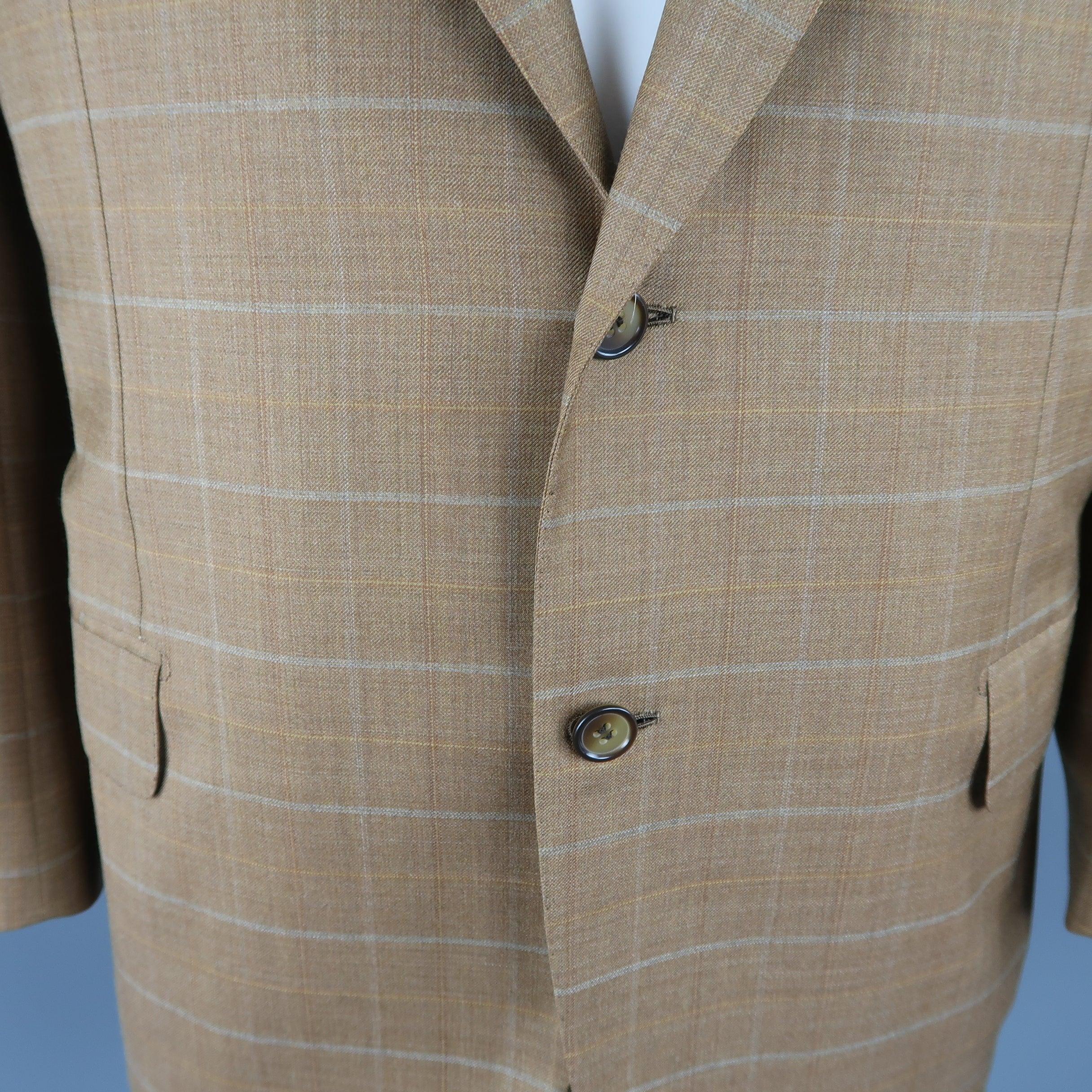 BRIONI 44 Golden Tan Window Pane Wool Two Button Sport Coat In Excellent Condition For Sale In San Francisco, CA