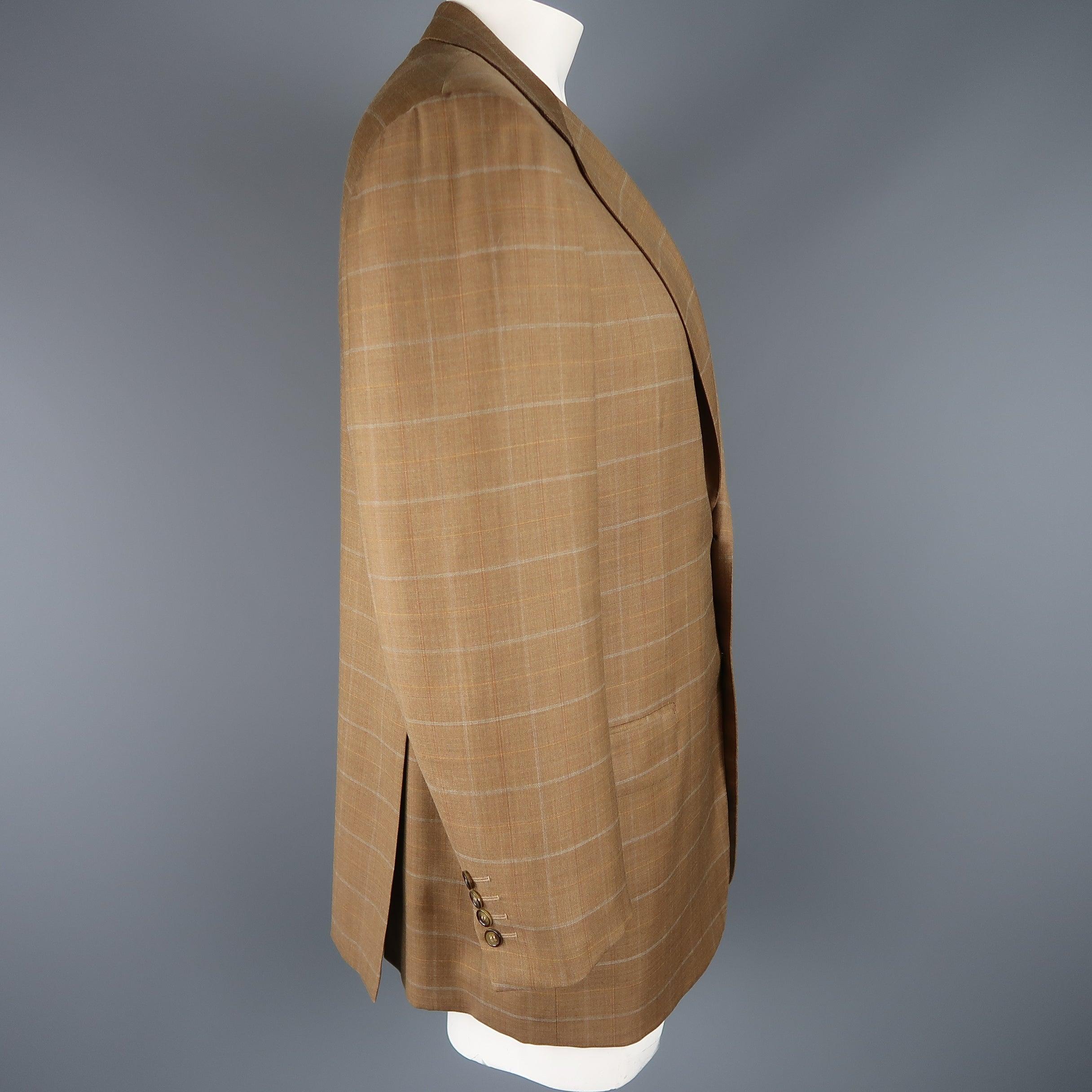 Men's BRIONI 44 Golden Tan Window Pane Wool Two Button Sport Coat For Sale