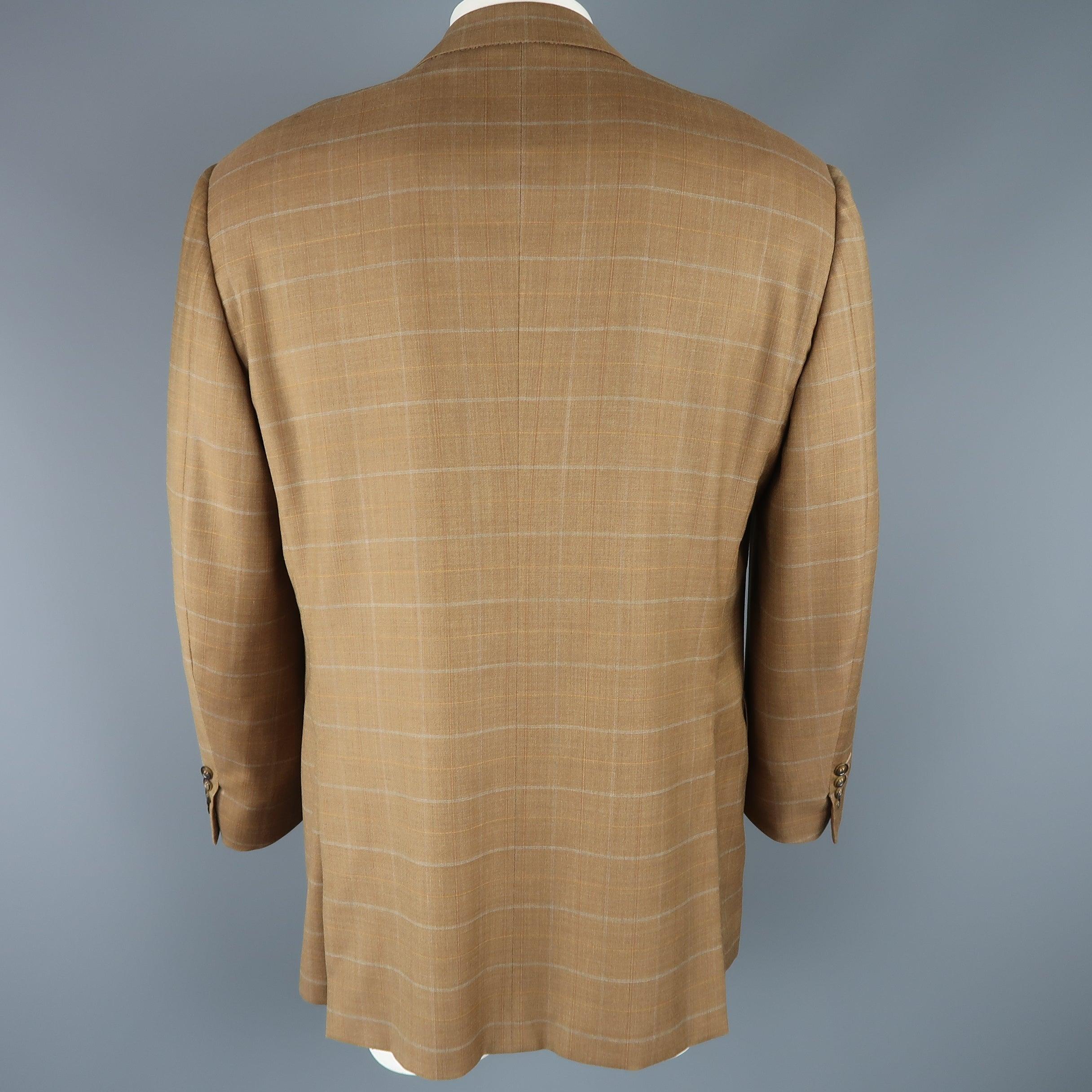 BRIONI 44 Golden Tan Window Pane Wool Two Button Sport Coat For Sale 1