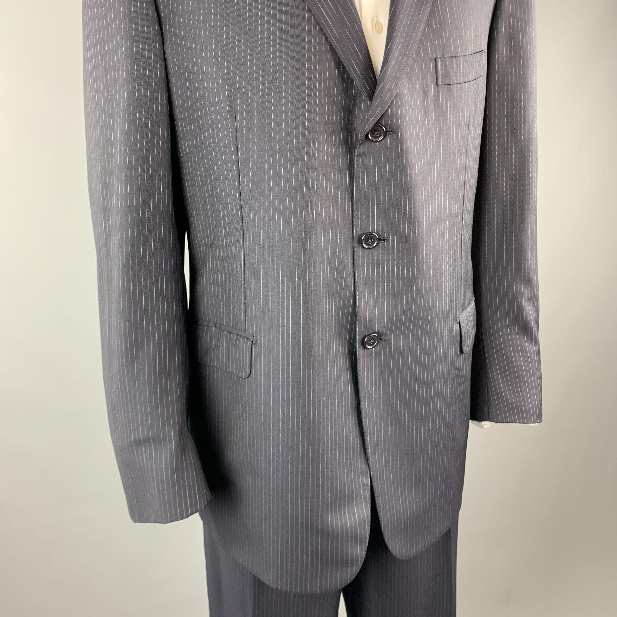 BRIONI 46 Navy Stripe Wool Notch Lapel Suit In Excellent Condition In San Francisco, CA