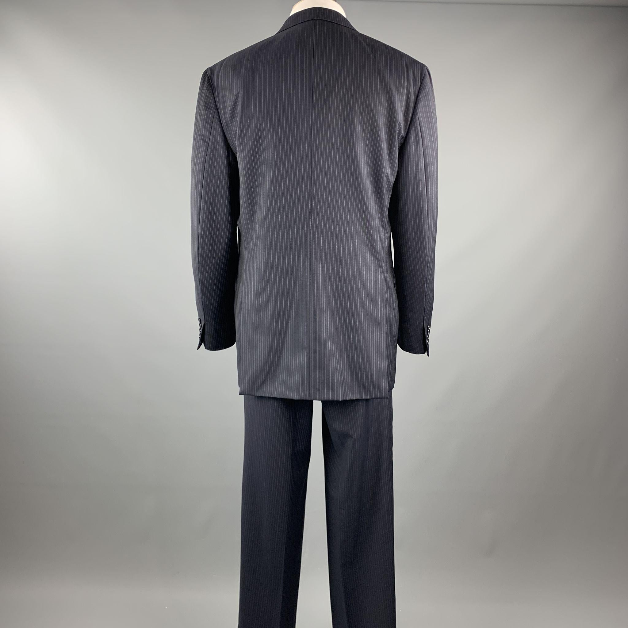 Men's BRIONI 46 Navy Stripe Wool Notch Lapel Suit