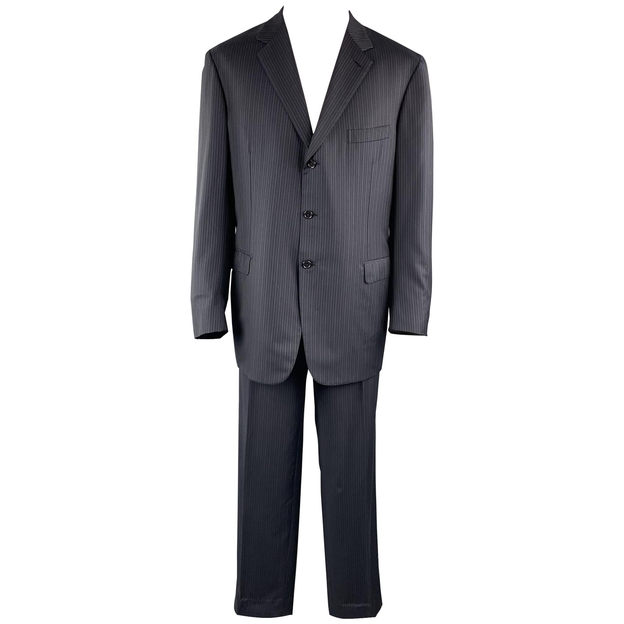 BRIONI 46 Navy Stripe Wool Notch Lapel Suit