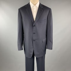 BRIONI 46 Navy Stripe Wool Notch Lapel Suit