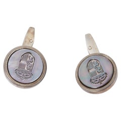 BRIONI Manschettenknöpfe aus 925er Sterlingsilber mit Wappen und grauem Perlmutt für den Smoking