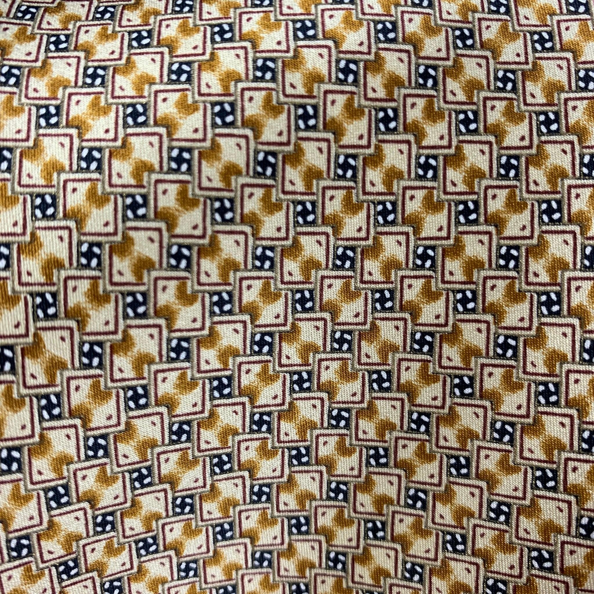 BRIONI Beige & Black Abstract Silk Tie In Good Condition For Sale In San Francisco, CA