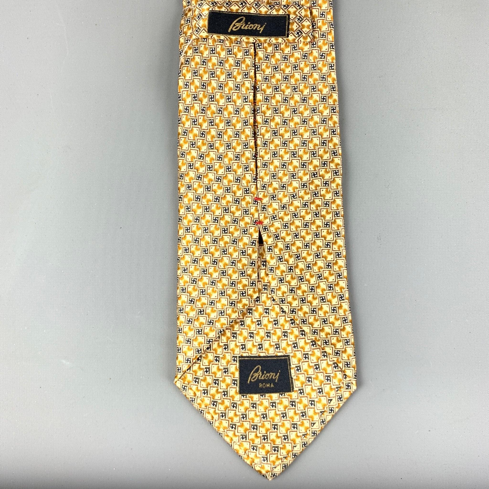 Men's BRIONI Beige & Black Abstract Silk Tie For Sale
