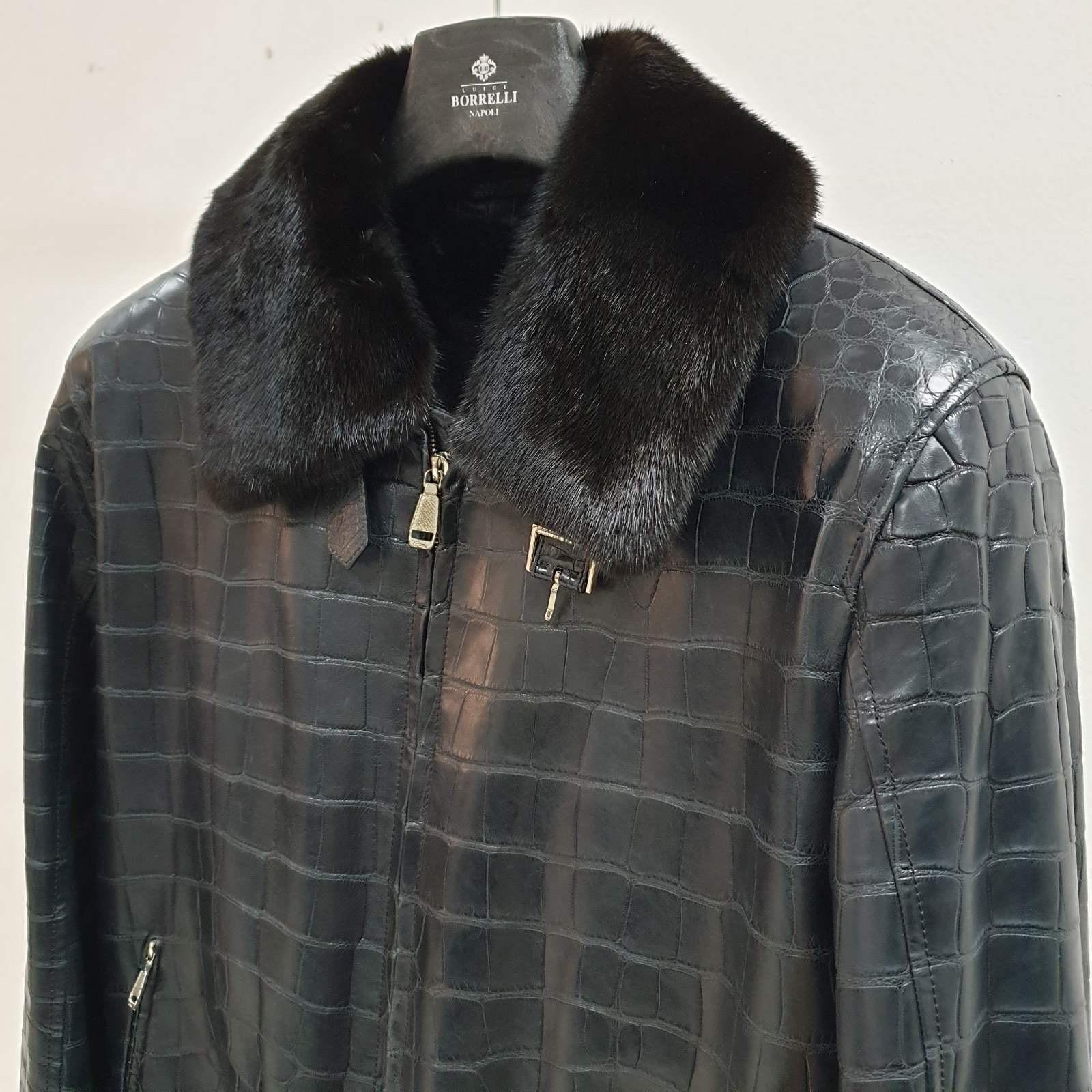 Brioni Black Crocodile Leather Jacket For Sale 2