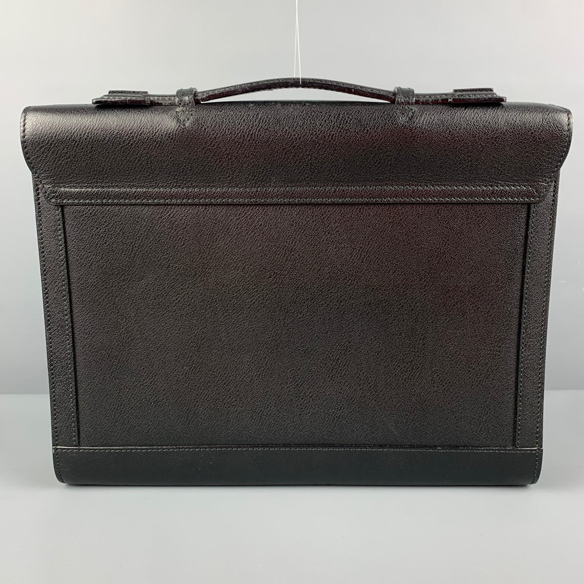 BRIONI Black Leather Brass Briefcase Bag For Sale at 1stDibs