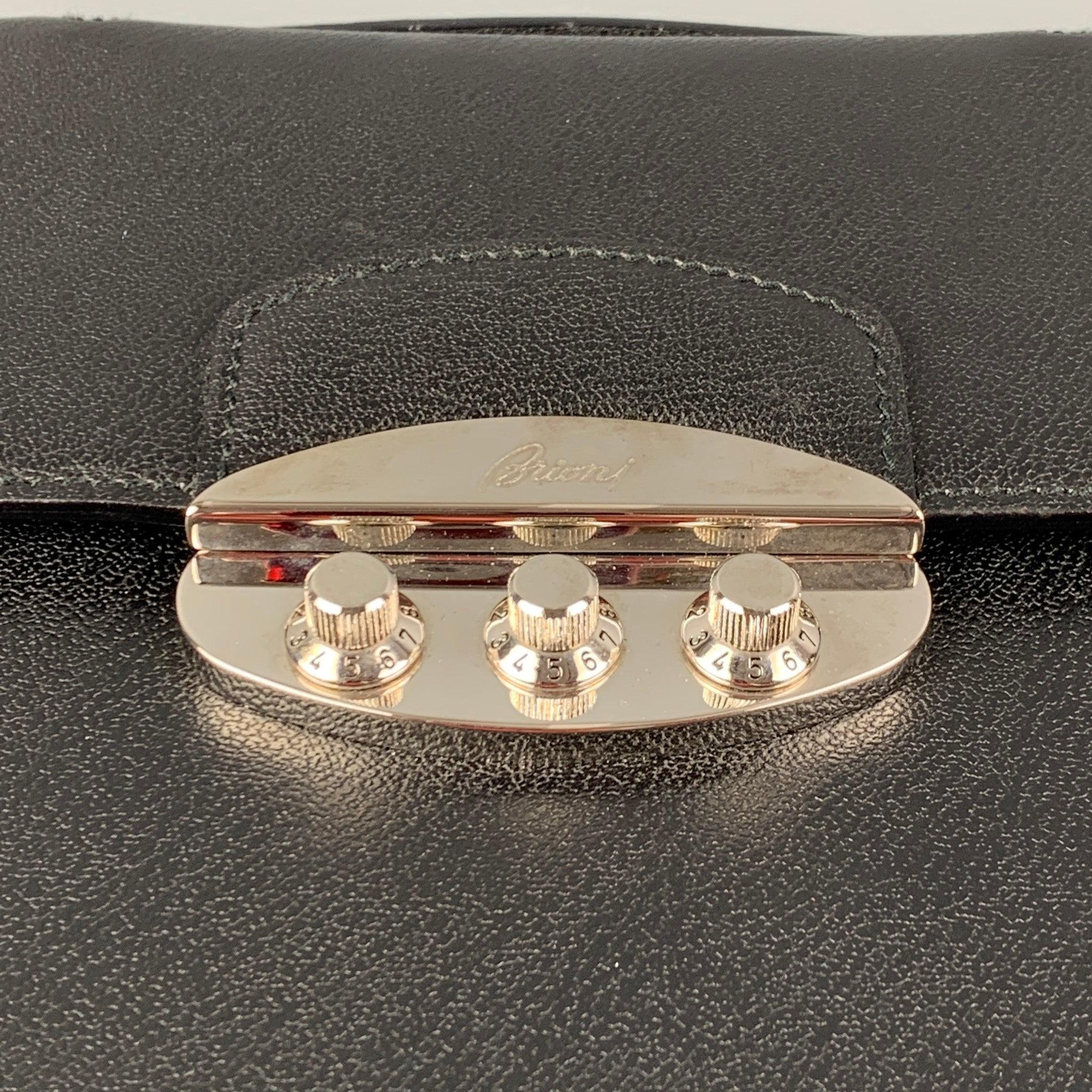 BRIONI Black Leather Brass Briefcase Bag