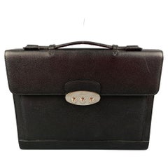 BRIONI Black Leather Brass Briefcase Bag