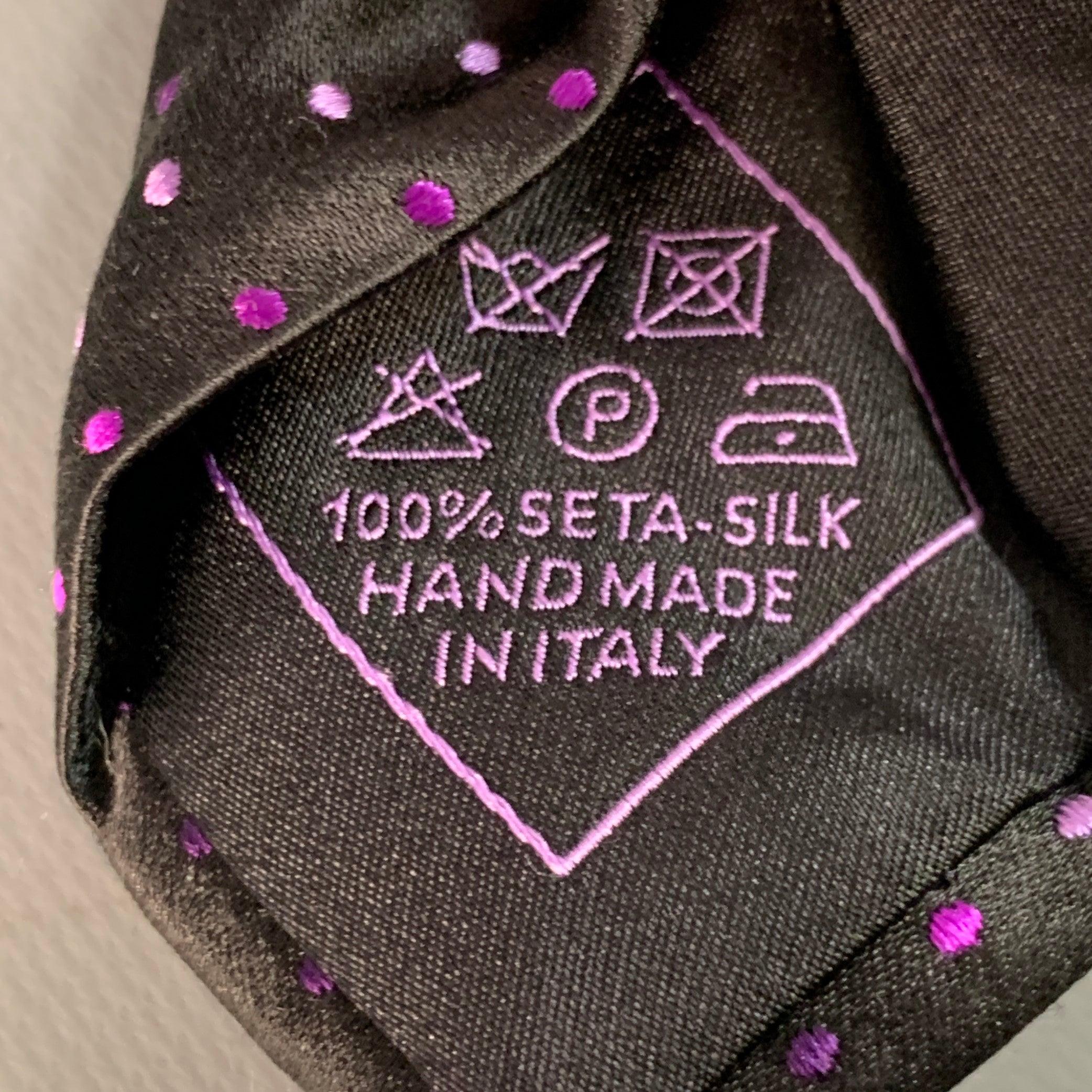 Uomo BRIONI Cravatta in seta nera e viola Dot Dot in vendita