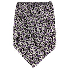 BRIONI Black & Purple Silk Dots Handmade Tie