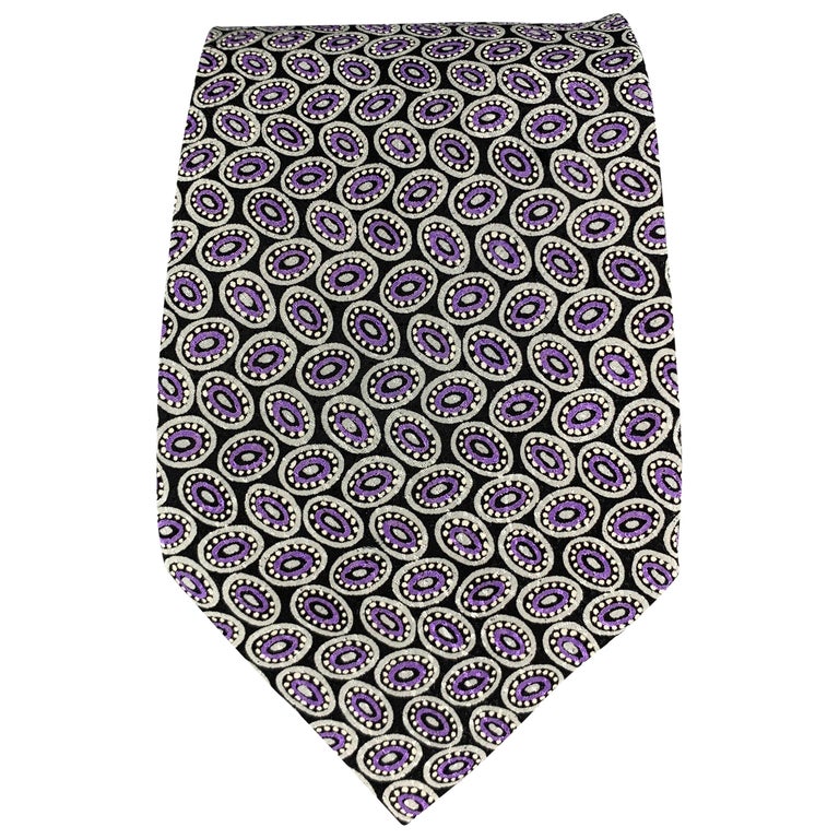 BRIONI Black and Purple Silk Dots Handmade Tie For Sale at 1stDibs