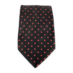 BRIONI Black & Red Polka Dot Silk Tie