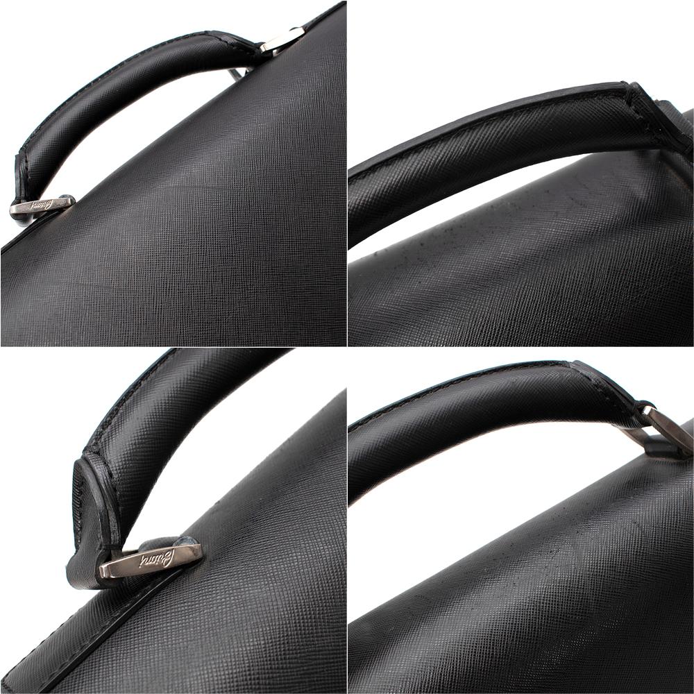 Women's or Men's Brioni Black Textured Leather Top Handle Briefcase