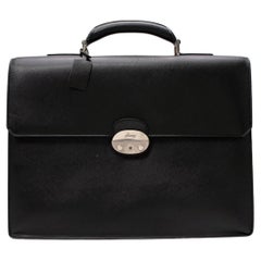 Brioni Black Textured Leather Top Handle Briefcase