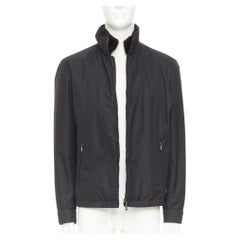 Brioni in nylon nero idrorepellente  giacca da tempesta foderata di felpa M.