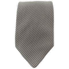 BRIONI Black & White Micro Plaid Silk Tie