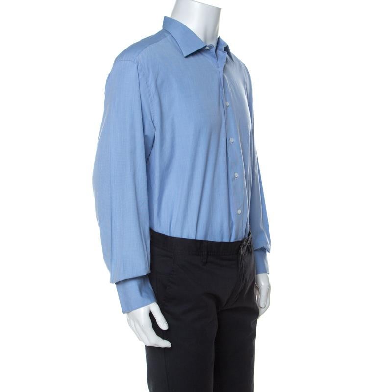Brioni Blue Cotton Button Front Regular Fit Shirt XXXL In Good Condition In Dubai, Al Qouz 2