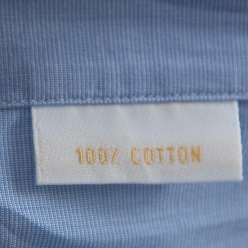 Brioni Blue Cotton Button Front Regular Fit Shirt XXXL 1