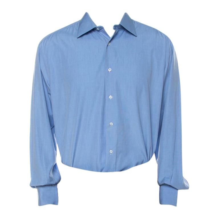 Brioni Blue Cotton Button Front Regular Fit Shirt XXXL