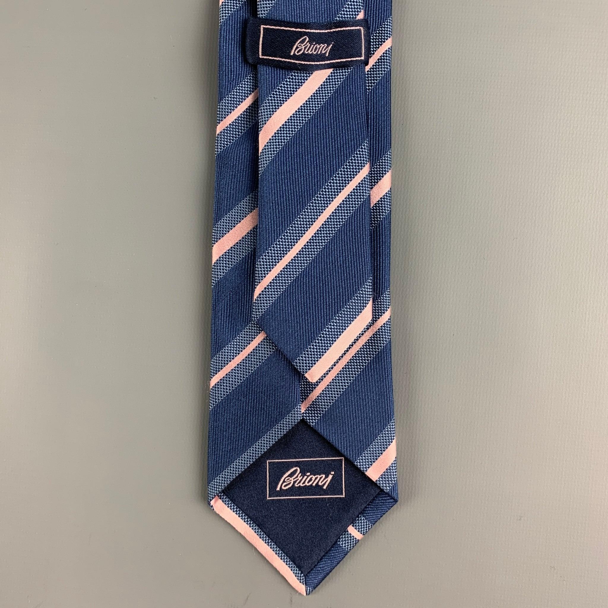 Men's BRIONI Blue Pink Diagonal Stripe Silk Tie For Sale