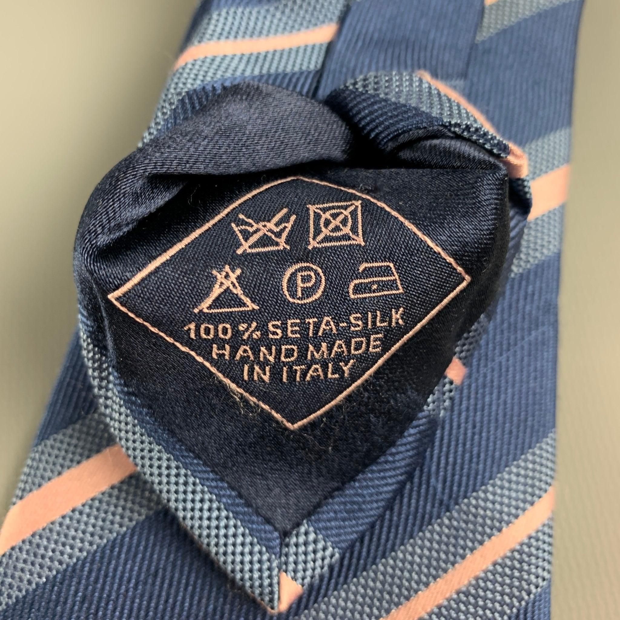BRIONI Blue Pink Diagonal Stripe Silk Tie For Sale 1