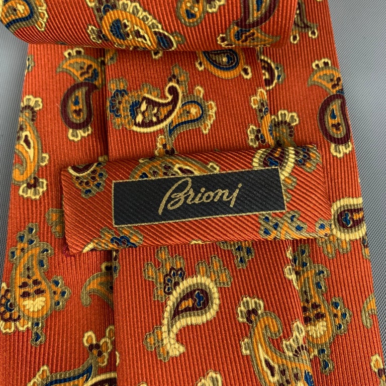 Men's BRIONI Brick Tan Paisley Silk Tie For Sale