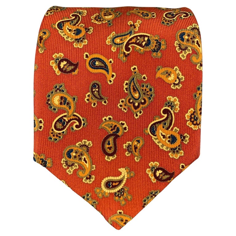 BRIONI Brick Tan Paisley Silk Tie For Sale