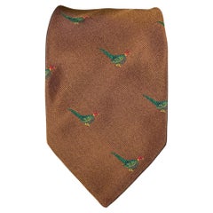 BRIONI Brown Green Bird Print Silk Tie