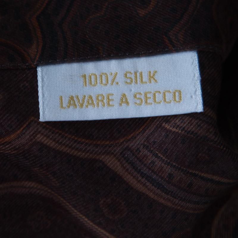 Men's Brioni Brown Paisley Printed Silk Button Front Shirt L
